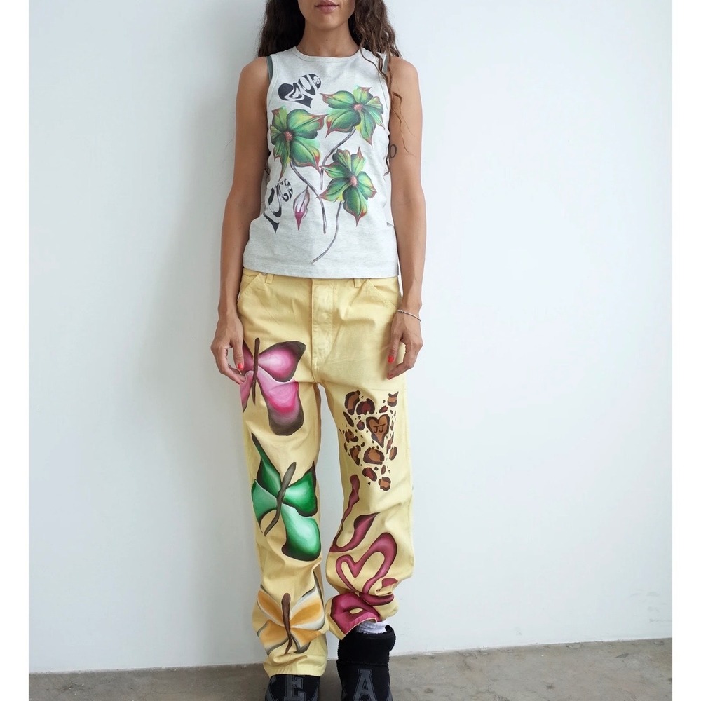 Juliet Johnstone Evergreen Bloom Tank Top Gray Floral Cotton Fairy Grunge BTC S - Picture 10 of 16